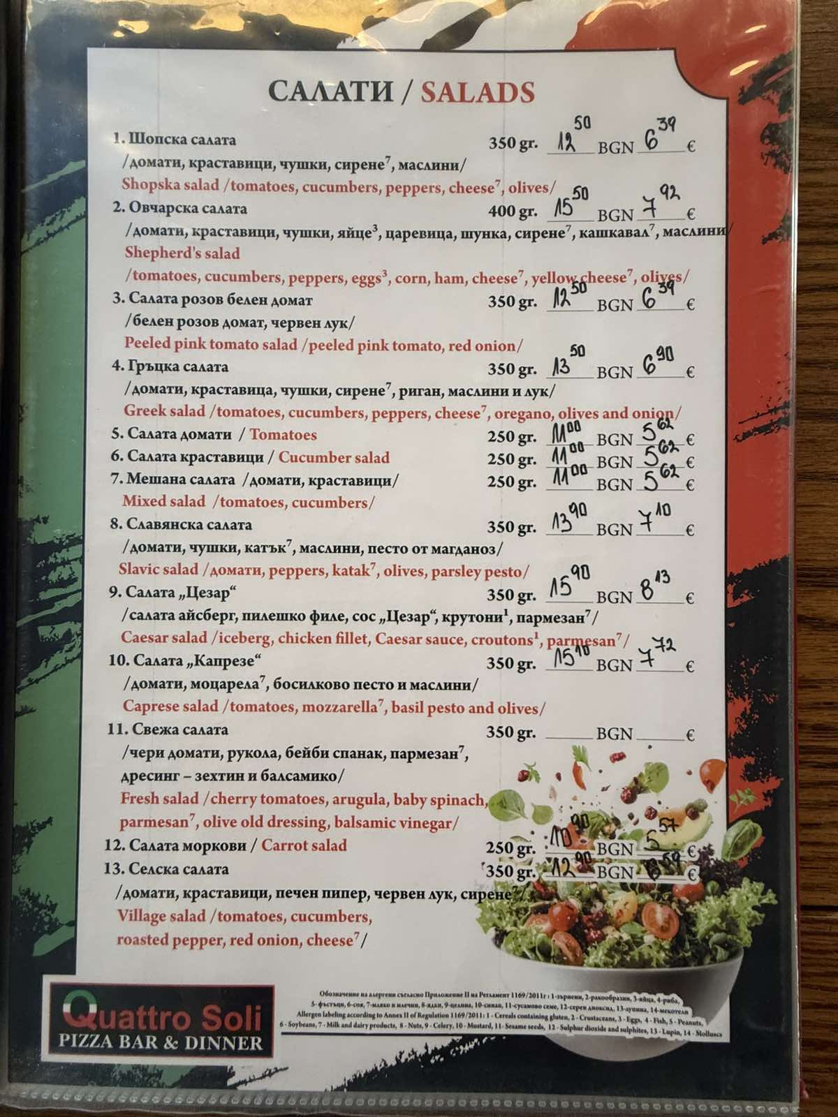 Quattro Soli Menu 1