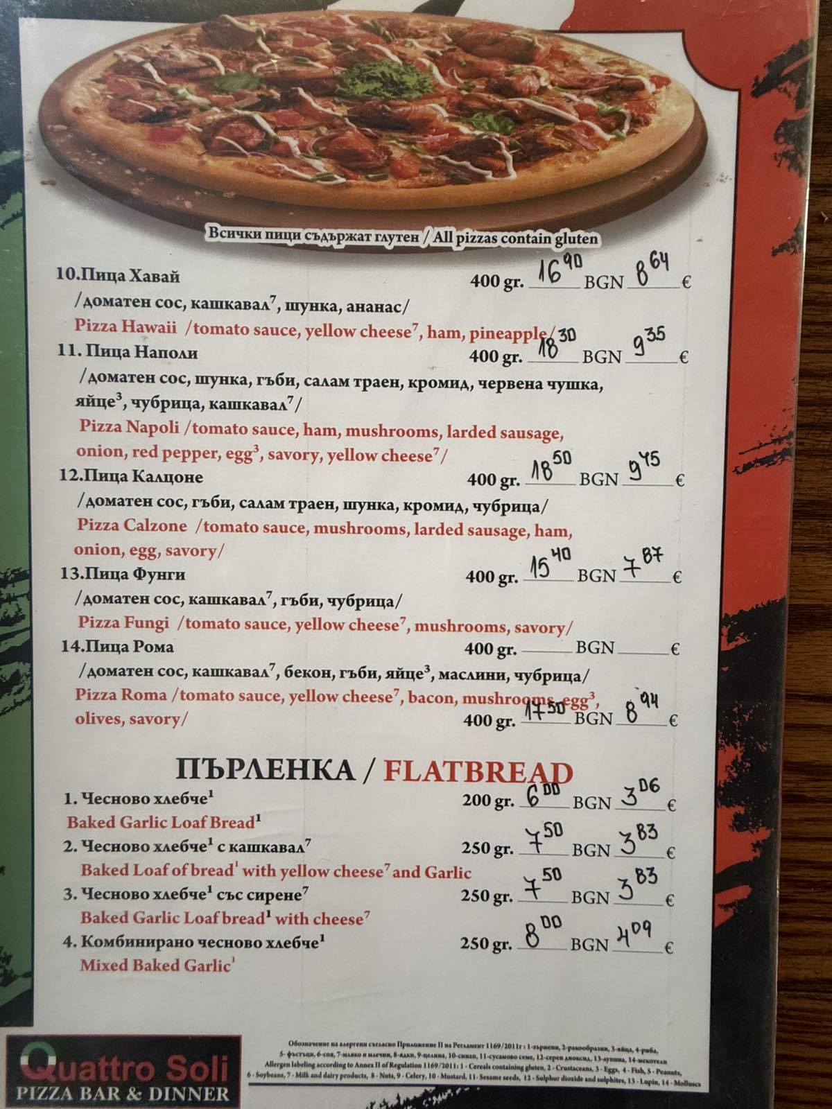 Quattro Soli Menu 6